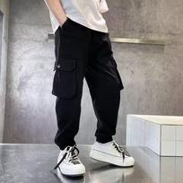 Boys Spring and Fall Mid-waist Sweatpants Middle and Large Children Temperament Work Pants 170 juoda