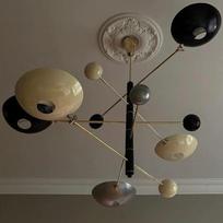 5 Light Pendant Mid Century Modern Raw Brass Sputnik chandelier light Fixtu gray