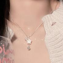 Minimalistinis Pearl Star Pentagram Charms pakabukas karoliai Saldus mielas Harajuku raktikaulio grandinėlė moterims mergaitėms papuošalai Dovana A12