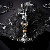 Norse Vikings Thor 'S Hammer Mjolnir Scandinavian Rune Amulet Necklace Stainless Steel Chain Vegvisir Anchor Pendant Male Jewelry 60cm black