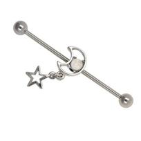JHJT 14G 1.6mm Moon Industrial Barbell Piercing Stainless Steel Star Industrial Piercing Bar Catilage Earring Body Jewelry balta
