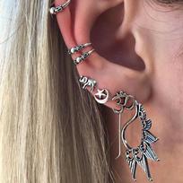 7 Pcs/Set Women Bohemian Ear Cuff Clip Stud Earrings Set Women Piercing Jewelry Antique Silver Color Moon Star Elephant Earring