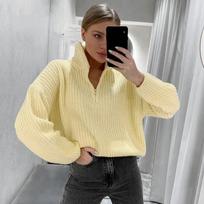 Loose Flip Collar Sweater Solid Color Zipper Knit Top Half High Collar Long Sleeves Women Casual Pullover Simple Commute Bottoming Shirt Autumn Winter L balta