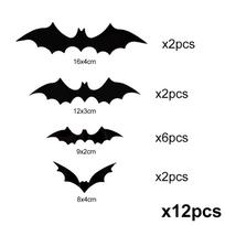 12-120Pcs 3D Black Bat Wall Stickers For Halloween Party Home Indoor Yard Decoration Scary Props Kids Room DIY Wall Decals 12pcs black