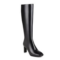 Krazing Pot PU Autumn Winter Shoes High Heels Riding Boots Square Toe European Design Keep Warm Thigh High Boots 34 juoda