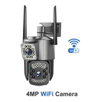 Belaidė WIFI/4G nuotolinė vandeniui atspari kamera, Išmanioji lauko namų didelės raiškos stebėjimo kamera, dviejų ekranų monitorius 【Wifi】No Card juoda/pilka