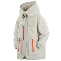 „Mult Pocket“ žieminės striukės „Techwear“ paltai Vyriški madingi gatvės drabužiai Oversized Parkas Striukė su šiltu gobtuvu M chaki