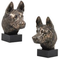 Vokiečių aviganis, Elzaso vilkšunis - šuns statula, biustas ant akmeninio pagrindo, skulptūra, trofėjus šunų parodai, prekės ženklas „Art-Dog“ ruda