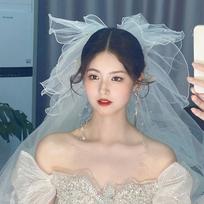 Small Veil Headdress Certificate French Bride Main Wedding Dress Proposal White Hair Accessories Gauze Bow Wedding Photo 60cm-80cm