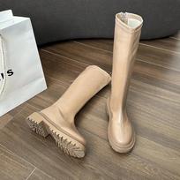 Autumn Winter Warm Fur Women Knee High Boots Fashion Elegant Back Zippers Shoes Square Low Heel Women's Knight Long Booties 35