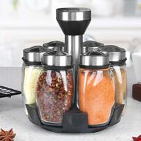 1/7 vnt Prieskonių indelių rinkinys Stiklo stovas Stiklo dėtuvė Besisukanti stiklinė Prieskonių Cukraus Pipirų buteliai Druskos plaktuvų laikiklis Virtuvės laikymo lentyna 7pcs