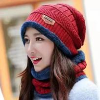 Winter knitted women's hats, hairballs, plush ear protectors, warm two-piece hats, scarves, letter labels, knitted wool hats black