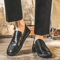 Flat-Soled Single Shoes Men'S One-Pedal British Small Leather Shoes Shoe Machine Soft-Soled Black Professional Work Shoes 7892-J 38 juoda