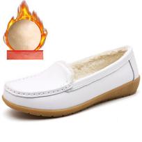 Leather Non-slip Soft-soled Mother Shoes, Cotton Shoes, One-step Flat-bottomed Autumn and Winter Plus Size Peas Shoes, Women's Plus Velvet 44 balta