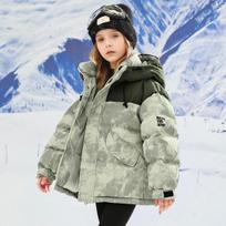 Vaikiška žieminė medvilnės pamušalo striukė berniukams ir mergaitėms Žieminė pastorinta spalvų derinimo pūkų medvilnės pamušalo striukė 150cm žalia