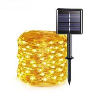 200 LED Saulės energija varoma varinės vielos girlianda sodo dekoravimui, LED pasakų švieselės, lauko, vandeniui atspari, žvaigždėto dangaus varinės vielos girlianda, 8 apšvietimo režimai Warm color-7m 50led