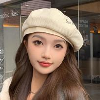 Letter Embroidered Beret Female Korean Edition Autumn Winter Ins Internet Celebrity Belle Painter Hat Japanese Big Head Waist Hat M（56-58cm）