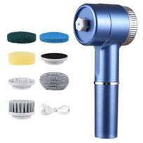 Electric Cleaning Brush Set Portable Cordless Electric Spin Scrubber Waterproof 3 Speeds Digital Display with 5 Brush Heads mėlyna