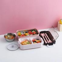 Bento priešpiečių dėžutė studentų biuro darbuotojui Dvisluoksnė mikrobangų krosnelė šildoma pietų maisto laikymo talpa With Bowl rožinė