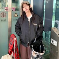 Plus Size Baseball Uniform Women Short Ribbed Collar Winter Loose Solid Color Jacket College Style Tide Cotton Jacket 2XL smėlis