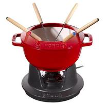 Service à Fondue - STAUB - 18 cm - Fonte - Cerise - Inclus 6 fourchettes et brûleur vyšnia