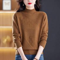 Sweater Solid Color Jacquard Knitted Sweater Women's Semi-turtleneck Winter Knitted Bottoming Sweater 3XL pilka spalva