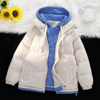 Fashion brand fake two-piece cotton coat for men and women, autumn and winter trendy loose casual thickened warm cotton coat hooded jacket M