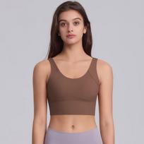 Solid Color U-back Solid Color Brewed Sports Underwear Yoga Fitness Running Pilates Yoga Wear Bra XL beige