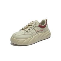Women Platform Sports Shoes Height Thick Sole Chunky Sneakers for Girls Outdoor Train Shoes Ladies Lace Up Running Shoes Zapatos 35 beige