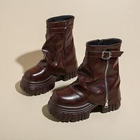 Moterims Prabangūs Platforminiai Aukštakulniai Motociklininko Odiniai Ankle Boots Punk Odiniai Batai Prekės Ženklas Tendencija Nauji Stori Retro Chelsea Batai Moterims 35 black