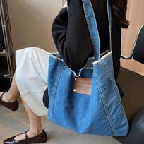 Hong Kong Style Simple Denim Canvas Bag Large Capacity Bags Female  New Lazy Wind Single Shoulder Tote Pack Fashion Trend