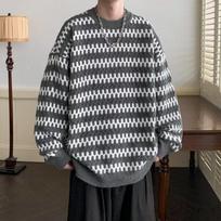 Striped Sweater Men's Autumn and Winter Hong Kong Fashion Brand Japanese Retro Student Casual All-match Round Neck Sweater M