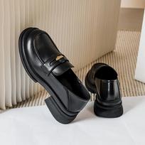 2024 Women Black British Style Leather Shoes 2024 Platform Shoes Spring Autumn Retro Loafers Thick Heel Soft Sole JK Single Shoe 35
