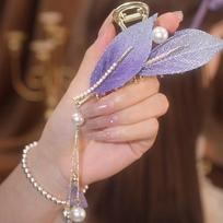Purple Leaf Bun Hair Clip – didelis Korėjos ryklio segtukas plaukų aksesuaras moterims brown