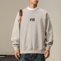 Autumn Trendy Brand American Retro Heavy Crew Neck Sweater Men'S Loose Large Size Clothes Youth Long Sleeve Top Tide M white