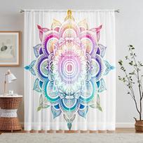 2 Pieces HD Digital Mandala Floral Printed Window Screen Home Decorating Style Decorative Living Room Bedroom Rodding Curtain Ef W52H63inchW132H160cm white