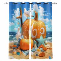Summer Autumn Beach Pumpkin Starfish Seagull Blackout Curtains For Living Room Bedroom Window Treatment Blinds Kitchen Drapes W135 x H60cm