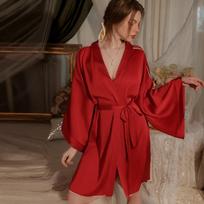 Women Erotic Clothes Sexy V-neck Open Collar High Slit Tie Up Nightgown Lingerie Porn Satin Clothing Sex Costumes Products for Adults one size