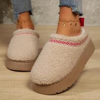 Fashion Women Fur Slippers Ankle Boots Flats Platform Short Plus Warm Flip Flops Cotton Shoes Luxury Brand Snow Slippers  Platform Shoes 36 chaki