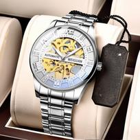 Visiškai automatinis mechaninis laikrodis vyriškas tuščiaviduris verslo vandeniui atsparus švytintis mada white