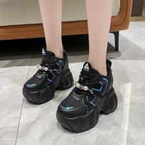 Fashion Autumn Sports Sneakers 10cm Thick Sole Women High Platform Sneakers Breathable Mesh Shoes Women Wedges Heels Casual Shoes Black 39 balta