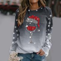 Christmas Women's Sweatshirt Designer Round Neck Long Sleeve Loose Casual Christmas Wine Glass Gradient Fun Pattern Print Top S