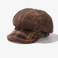 Plush Octagonal Cap Girls Autumn Winter Warm Beret Big Head Face Small Newspaper Boy Hat Baseball Duck Tongue Cap Retro Plaid