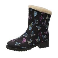 Fashion Print Random Women Snow Boots Warm Fur Shoes Butterfly Mid Calf Winter Designer 2024 Plush Mid Heels Boats Home Cotton Slippers 36 juoda