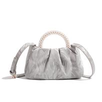Vintage Pearl Handle Crossbody Bags Simple Fashion Top Handle Bags Casual PU Leather Cloud Shoulder Bags Handbags for Women black