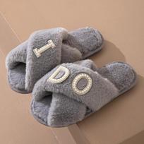 Fashion Plush Slippers for Women's Indoor Leisure Cross Plush Slippers Cotton Home Slippers Women Shoes Chanclas Mujer 36-37 pilka spalva