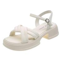 Fashion Summer 2024 New Women's Fashion Platform Cross-toe Sandals Comfortable Casual Shoes Luxury Sandals Heels Woman Round Head Beach 35 white