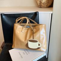 New PU Large Capacity Tote Bag Women's Fashion Shoulder Bag Coffee Cup Pattern Urban White Collar Commuting Business black
