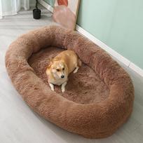 Human and Dog Pet Mattress Kennel Dog Bed Pet Mat Plush Winter Warm Cat Large Kennel Mat Removable and Washable Dog Mat 4XL   165X95X30CM brown
