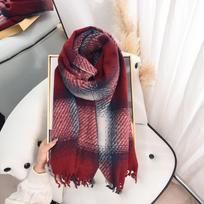 Creative Designer Dashed Grid Atmosphere Couple Scarf Autumn And Winter Retro British Style Cashmere Fringed Shawl 65*180 raudona